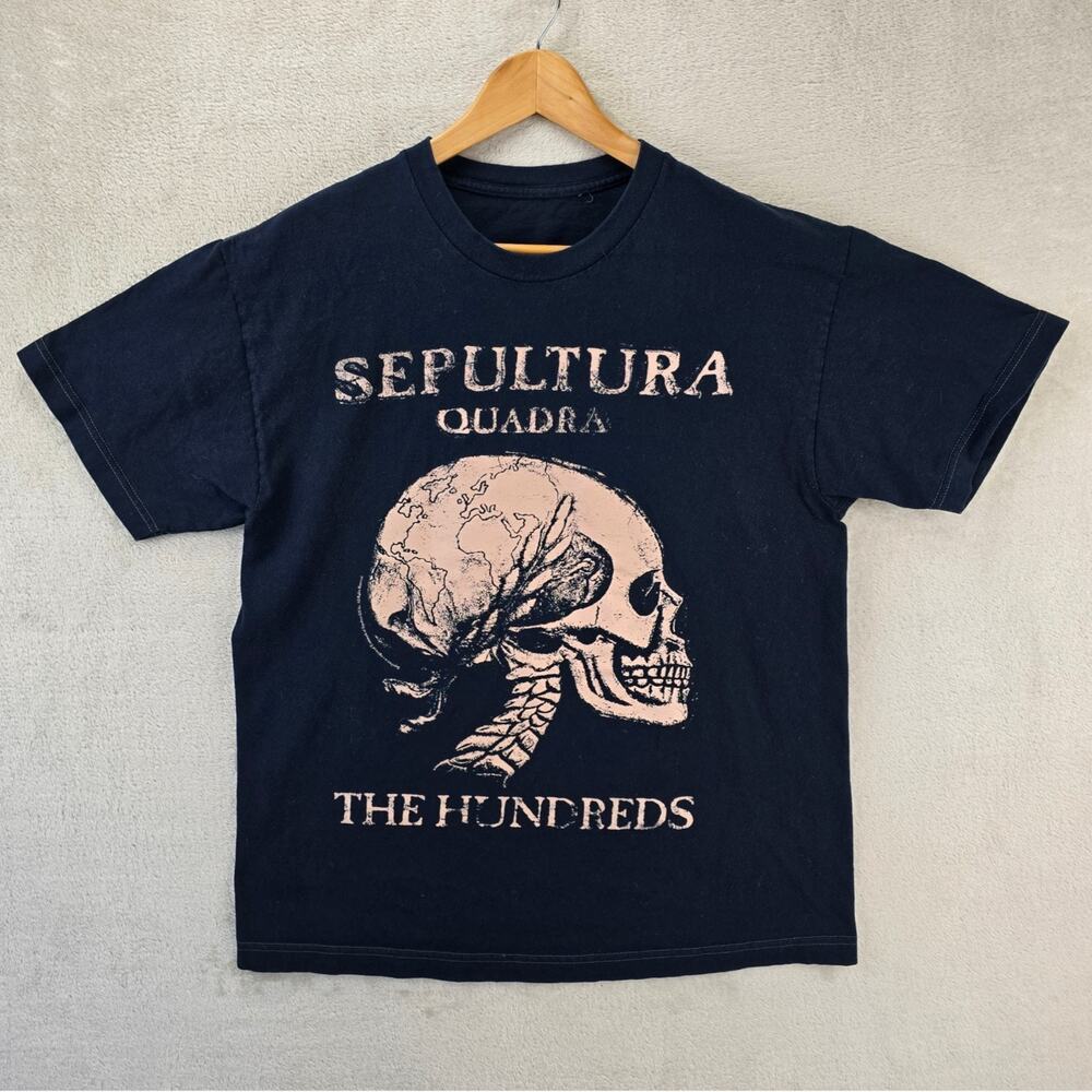 The Hundreds x Sepultura ‘Quadra’ Shirt Mens Large Black Skull Heavy Metal RARE